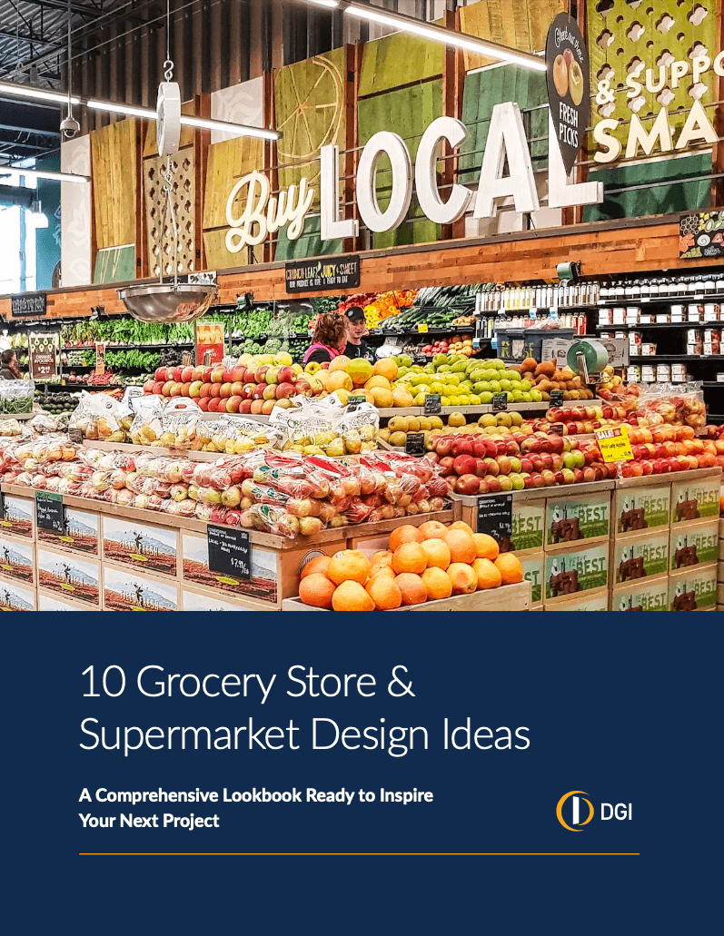 a shot of a produce section of a grocery store as the cover of an ebook all about grocery store and supermarket design ideas